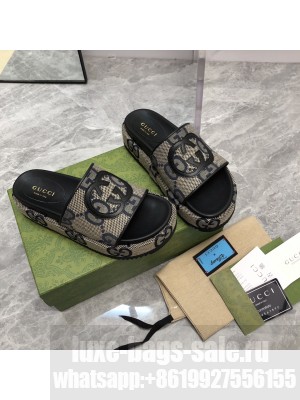 Gucci Jumbo GG Canvas Platform 5cm Slide Sandals with Interlocking G 2023 011