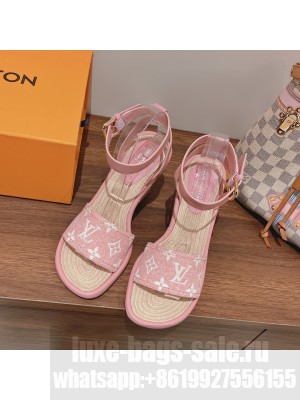 Louis Vuitton Wedge Monogram Open Toe Casual Style Blended Fabrics Street Style Pink