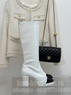 Chanel Patent Calfskin 8cm Long Boots White 04