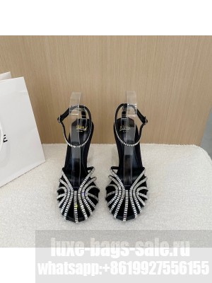 Alevi Milano PENELOPE Satin sandal completely covered with baguette crystals Black
