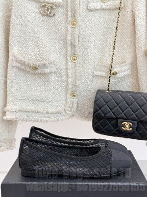 Chanel Mesh With Rhinestones CC Ballet Flat 2025 Black