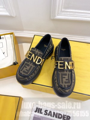 FENDI Fendigraphy Brown fabric loafers