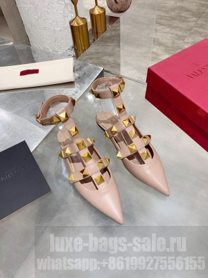 Valentino Garavani Roman Stud ballet flat in calfskin with straps ROSE CANNELLE