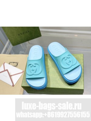 Gucci Rubber Platform Slide Sandal with Interlocking G Blue 2023