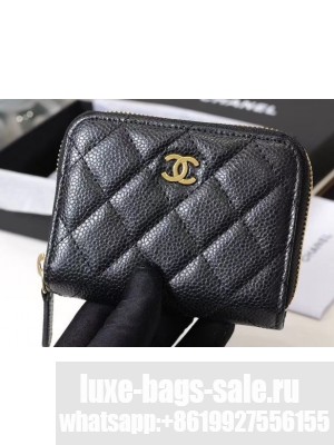 Chanel Classic Small Zipped Card Holder 60086 Grained Calfskin Black/Gold