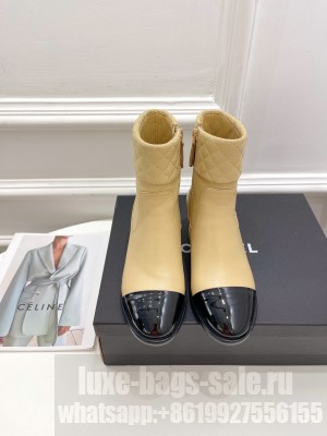 Chanel 50mm Lampskin Leather Ankle Boots 2021 Collection, Beige 071