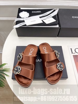 Chanel Camellia platform calf leather mules brown 2025