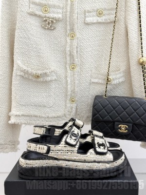 Chanel Velcro Beach Sandals Black/White 2025