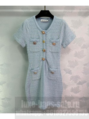Self-Portrait Women's Embellished Button Knit Mini Dress Blue