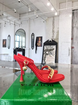 Bottega Veneta DOT Chain and detachable sphere embellishment Red Sandals 2021 Collection