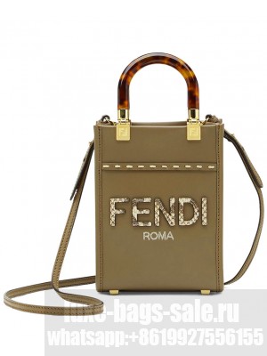 Fendi Mini Sunshine Shopper Leather And Elaphe Bag 8BS051 Khaki