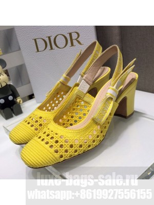 Dior x Moi Slingback Pumps 6.5cm in Yellow Cannage Embroidered Mesh Spring/Summer 2021 Collection