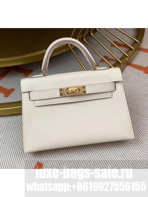 Hermes Mini Kelly II Handbag in Original Epsom Leather White/Gold Hardware (Half Handmade) Collection
