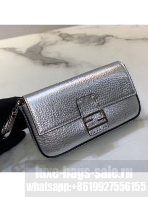 Fendi Nano Baguette Charm in Silver Grained Leather  2021 Collection