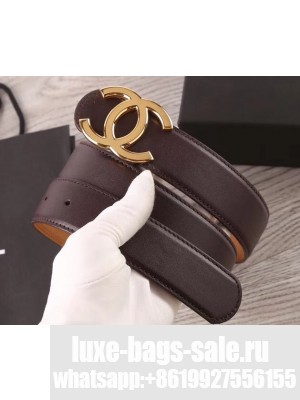 Chanel Width 3.5cm Leather Belt Burgundy/Khaki with Gold CC Logo