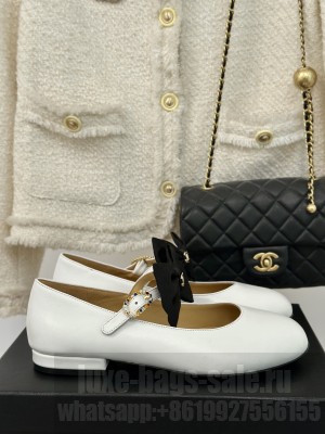 Chanel Mary Jane With Bow Lambskin Flats White 2024 