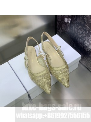 Dior J'Adior Slingback Flat in Gold Macrame Embroidered Cotton 2023