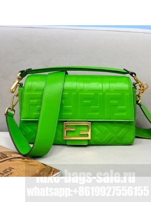 Fendi Baguette Medium FF Logo Lambskin Flap Bag Green  2021 Collection