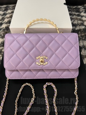 CHANEL FLAP PHONE HOLDER WITH CHAIN AB3566 Light purple