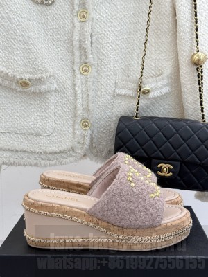 Chanel Gold Pearl CC Logo Mules Tweed pink heel 7cm 2025