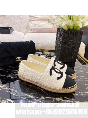 Chanel Tweed/Grosgrain Espadrilles Lambskin Leather Fall/Winter 2020 Collection, White/Black