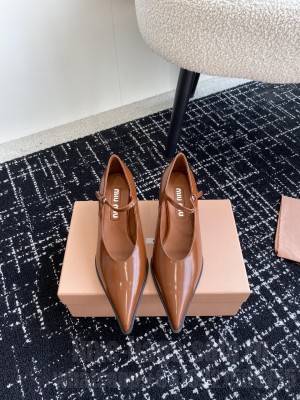 Miu Miu 5cm Calfskin Mary Jane Pump Brown