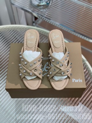Christian Louboutin Miss Spika Club 55 mm Sandals Nappa leather and Spikes Studio Beige