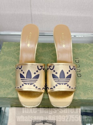 Adidas x Gucci Leather Slide Sandals 7.5cm 2023 Gold