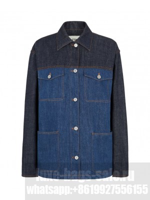 Fendi Women's Two-tone Denim Jacket Dark Blue