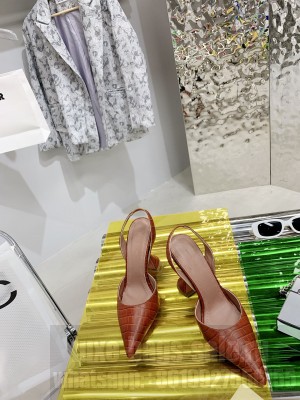 Amina Muaddi 9.5cm Calfskin crocodile pattern Slingback Pumps 018 2021 Collection