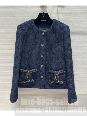 Chanel Women's Tweed Jacket Dark Blue