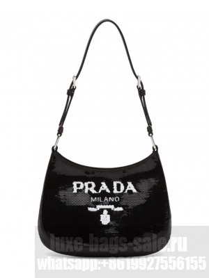 Prada Cleo Sequined Bag Black