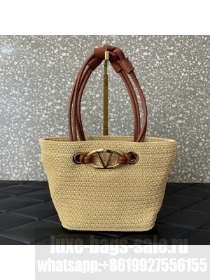 VALENTINO small RAFFIA MACRAME Shoulder Bag 0990S Apricot