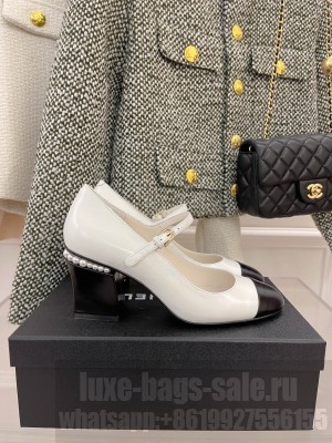 Chanel Heel 75mm Mary Janes With Pearl Pumps White Spring 2022 Collection