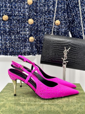 Gucci Satin Slingback Pumps 8.5cm with Crystals Rose