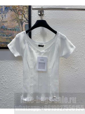 Chanel Women's Cropped Sweater With wide neckline White