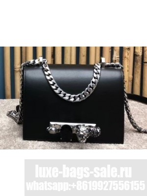 Alexander Mcqueen Small Jewelled Satchel Bag Smooth Calf Leather Black/Silver