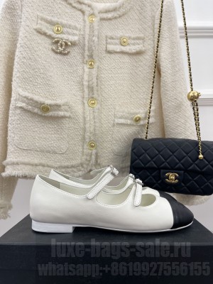 Chanel Women's Mary Janes Lambskin Flat Sandals with Double Buckle White 2023 Collection
