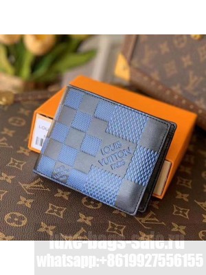 Louis Vuitton Men's Multiple Wallet in Damier 3D Leather N60440 Navy Blue 2021 Collection