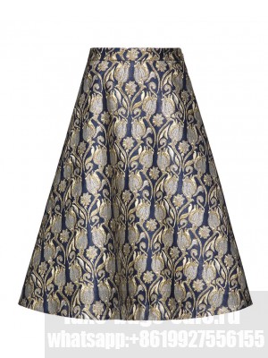 Valentino Women's Metamorphos Tulips Brocade Midi Skirt Dark Blue