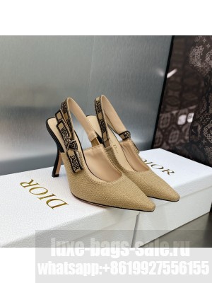 Dior J'Adior Slingback Pumps 9.5cm in Beige Embroidered Jute Canvas 2023