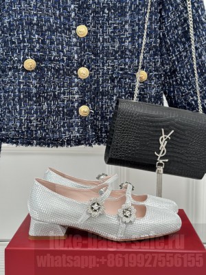 Roger Vivier Crystal Bouquet Flowers Strass Babies Ballerinas in Silver