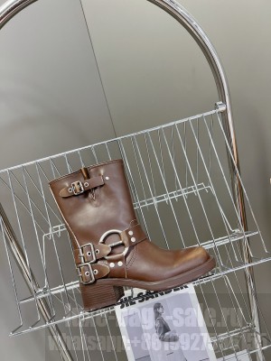 Miu Miu Leather Ankle Boots with Strap Buckle Brown 2023 04