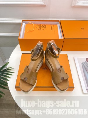Hermes Elda Espadrille Epsom Calfskin Sandal Brown