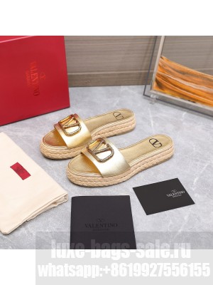 Valentino VLogo Straw Slide Sandals 2022 Collection,Gold