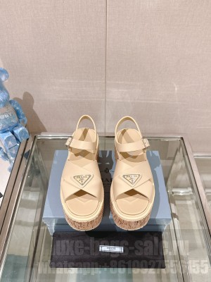 Prada Cork Platform Sandals Beige