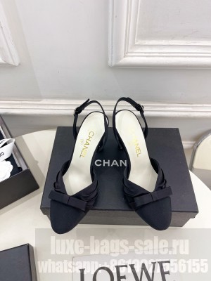 Chanel Satin & Grosgrain Slingback Pumps 9cm Black 2025 G45875 