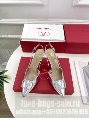 Valentino Garavani Slingback Pump in Silver Calfskin leather with VLogo Signature embellishment 80mm 2025
