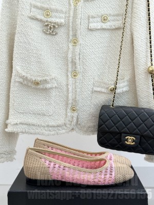 Chanel Hollow double Pink raffia ballet flats 2025 