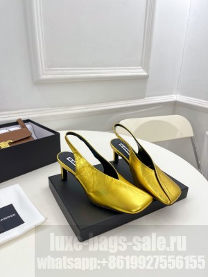 JIL SANDER Lambskin Squared Toe 6.5cm gold Slingback sandals